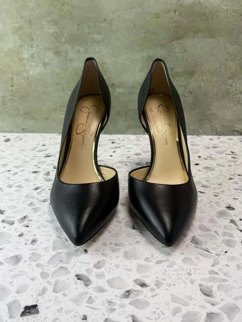 Jessica Simpson Prizma Black D'Orsay Pointed Toe Stiletto Pumps Sz 8W